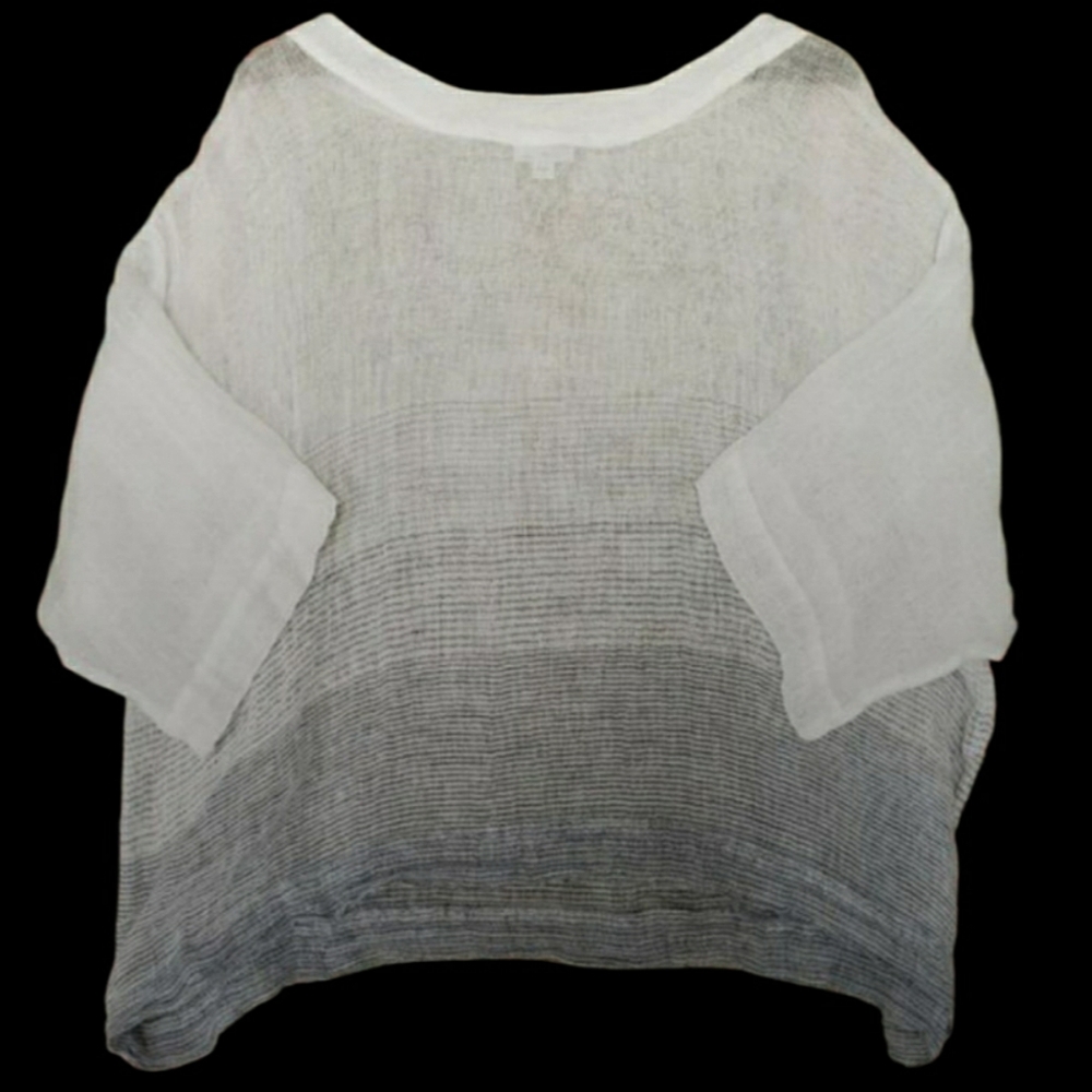 Pure Jill Womens Half Sleeve Boat Neck Linen Gradiant Gray Oversized Lagen Look